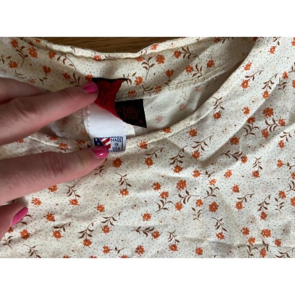 80s-90s Calico Cottagecore Short Sleeve Mini Dress Rayon with Belt - Picture 4 of 5